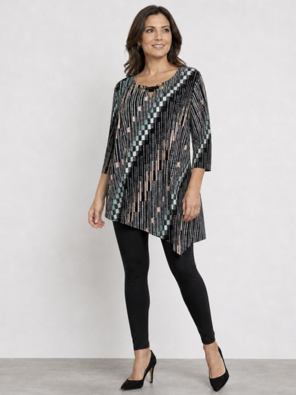 JM Collection Geometric Asymmetrical Tunic Blouse